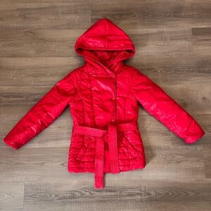 Tommy Hilfiger Girls Red Belted Puffer Jacket Coat